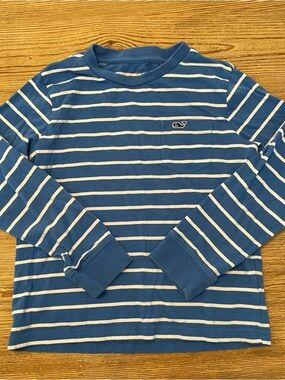 Vineyard Vines Striped Blue & White Long Sleeve Pocket Tee - Kids